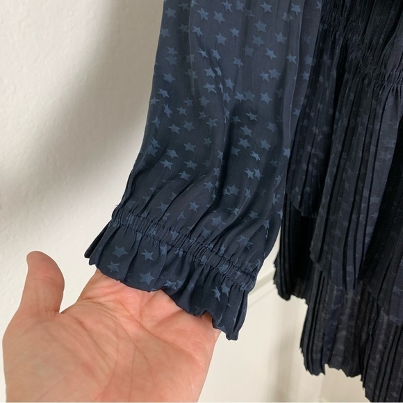 Anthropologie Current Air Star Print tiered Mini Dress Size XS Navy Blue - Picture 13 of 14